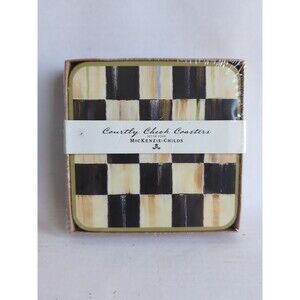 MacKenzie-Childs Courtly Check Coasters New Unopened Cork Backed Set of 4
